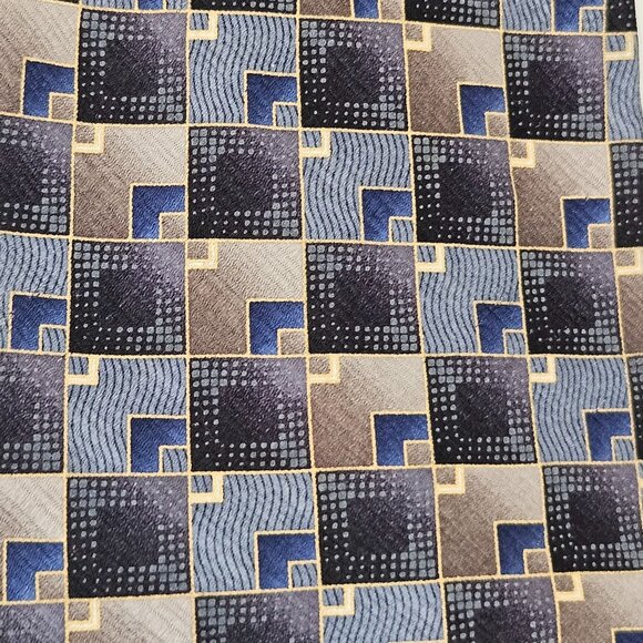 Dockers Mens Geometric Checkered Silk Tie Navy & Brown Korea Vintage Dressy - Picture 2 of 7